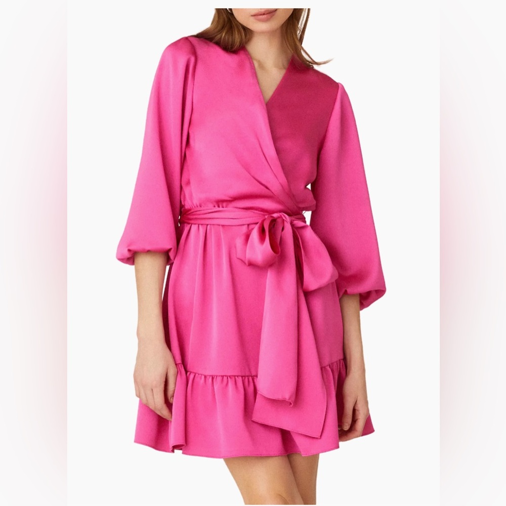 Shoshanna Satin Tie-Waist Wrap Minidress, NWT, Size 8